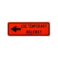 12" x 36" Orange/Black Aluminum Sign - USE TEMPORARY WALKWAY (left arrow) DOT SC-154