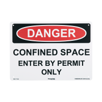 Sign, "Danger Confined Space Enter By Permit Only", Rigid Plastic, Pre-Drilled Holes, 10" x 14"