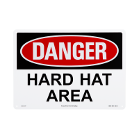 Sign, "Danger Hard Hats Area", Rigid Plastic, Pre-Drilled Holes, 10" x 14"
