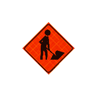 Roll-Up Sign, "Men Working" Symbol,  Black on Orange, Hi-Intensity Reflective Vinyl sign with ribs, 36" x 36"