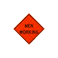 Roll-Up Sign, "Men Working" Legend,  Black on Orange, Hi-Intensity Reflective Vinyl sign with ribs, 36" x 36"