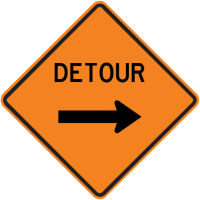 48" x 48" Hi-Intensity Reflective Vinyl DETOUR sign with ribs with velcro for direction arrow overlay