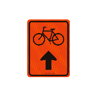 18" x 24" DOT SC-148 Orange/Black Aluminum Sign - Bike (symbol) and Straight Arrow