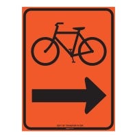 18" x 24" DOT SC-149 Orange/Black Aluminum Sign - Bike (symbol) and Right Arrow