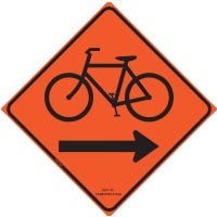 24" x 24" DOT SC-146 Orange/Black Aluminum Sign - Bike (symbol) and Right Arrow