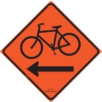 24" x 24" DOT SC-147 Orange/Black Aluminum Sign - Bike (symbol) and Left Arrow x 24"
