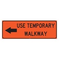 12" x 36" Orange/Black Aluminum Sign - USE TEMPORARY WALKWAY (left arrow) DOT SC-154
