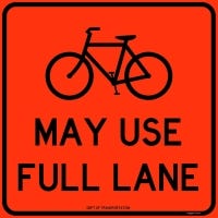 24" x 24" DOT SC-155 Coroplast Sign: Bike (symbol) and MAY USE FULL LANE (legend)