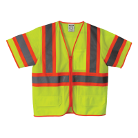 Safety Vest, ANSI Class 3, Yellow, with 8 Pockets, 2 Tone Striping and Zipper, 5XL