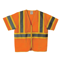 Safety Vest, ANSI Class 3, Orange, with 8 Pockets, Contrasting Trim, 2 Tone Striping and Zipper, 5XL