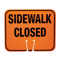 Cone Sign, "Side Walk Closed", Black on Orange, ABS Plastic, 10.5" x 12.5"