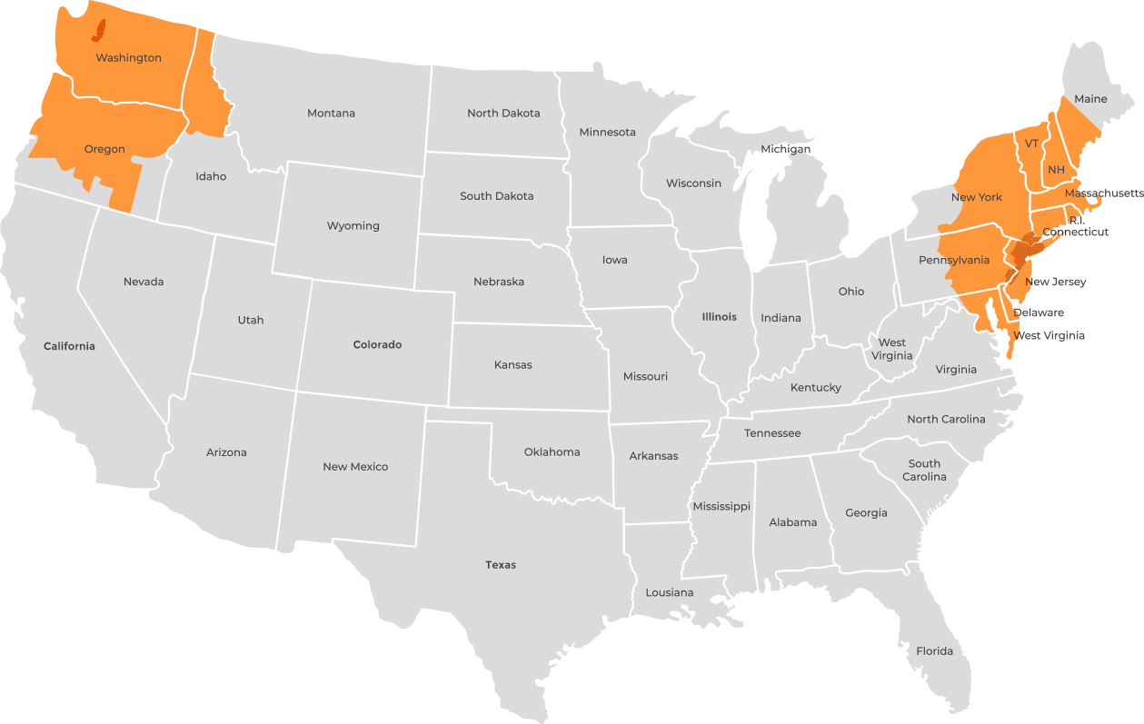 US map with northeast highlighted